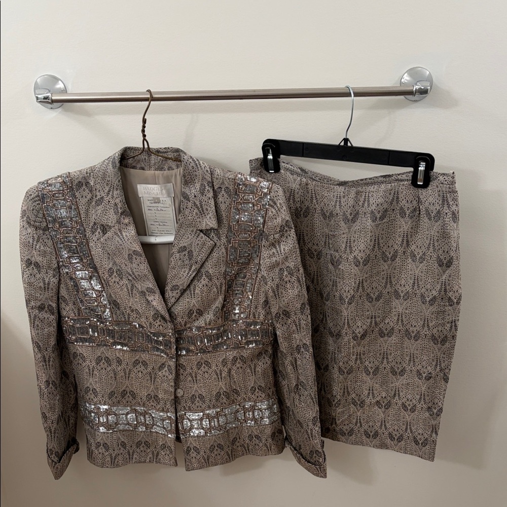 Badgley Mischka Brown and Silver Silk Jacket